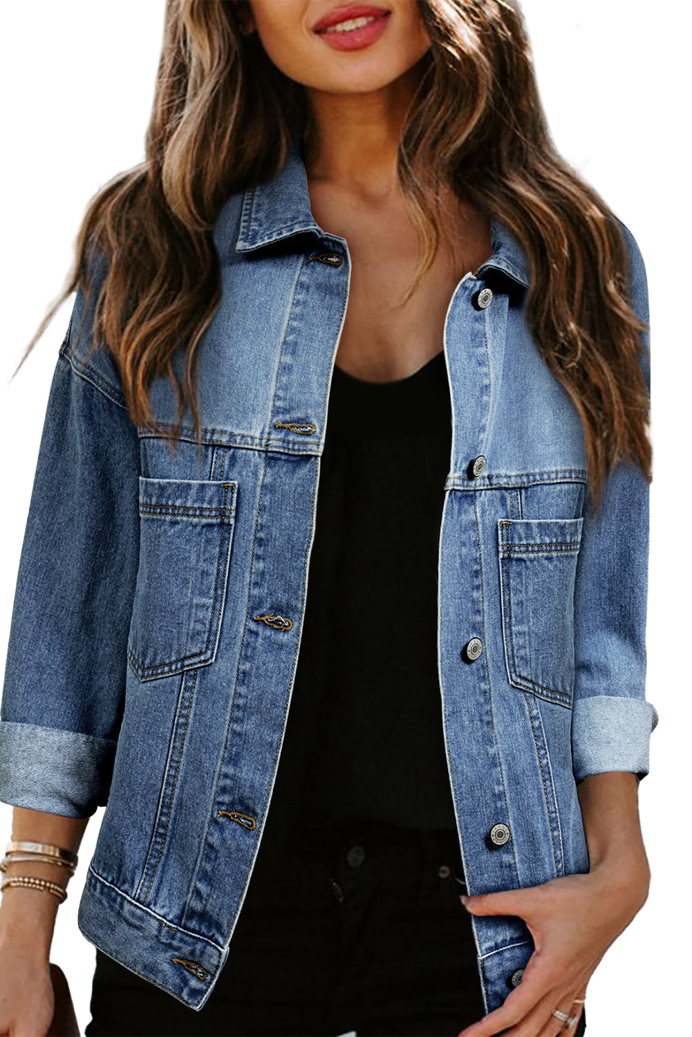 Light Blue Washed Oversize Pocketed Denim Jacket-Chaelisa's New Jammies