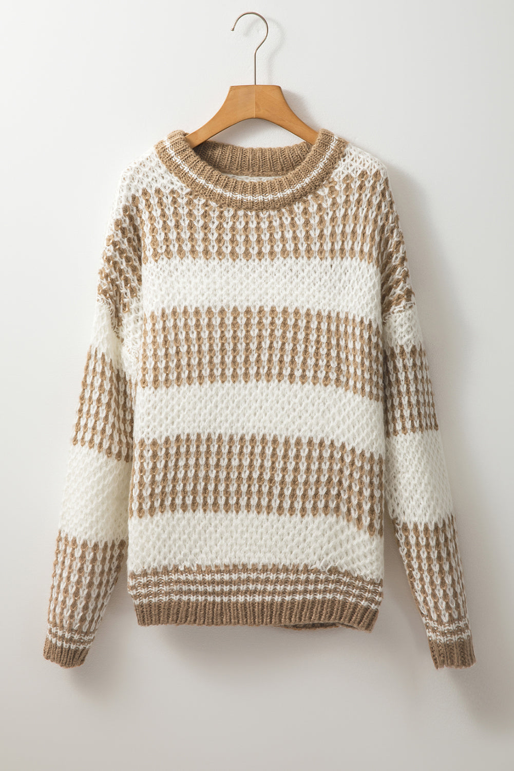 Brown Stripe Drop Shoulder Round Neck Loose Sweater-Chaelisa's New Jammies