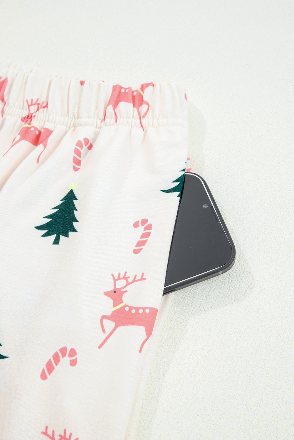Pink Bow Christmas Tree Print Contrast Striped Banding 2pcs Lounge Set