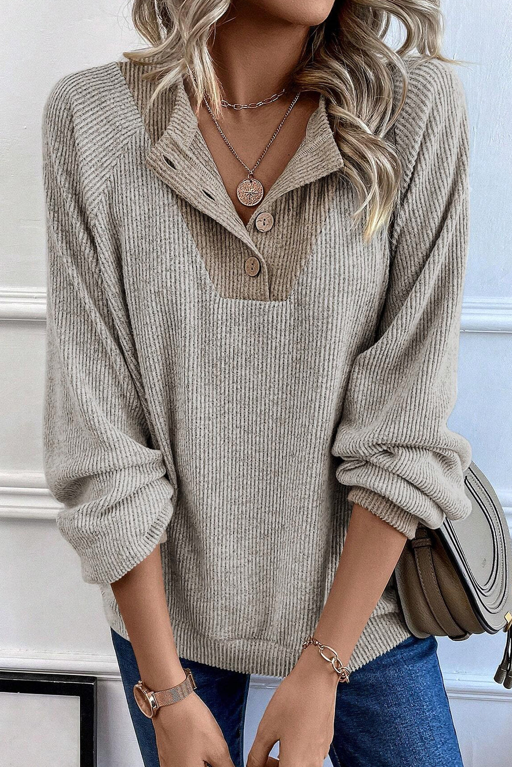 Jet Stream Color Contrast Ribbed Loose Fit Long Sleeve Top-Chaelisa's New Jammies
