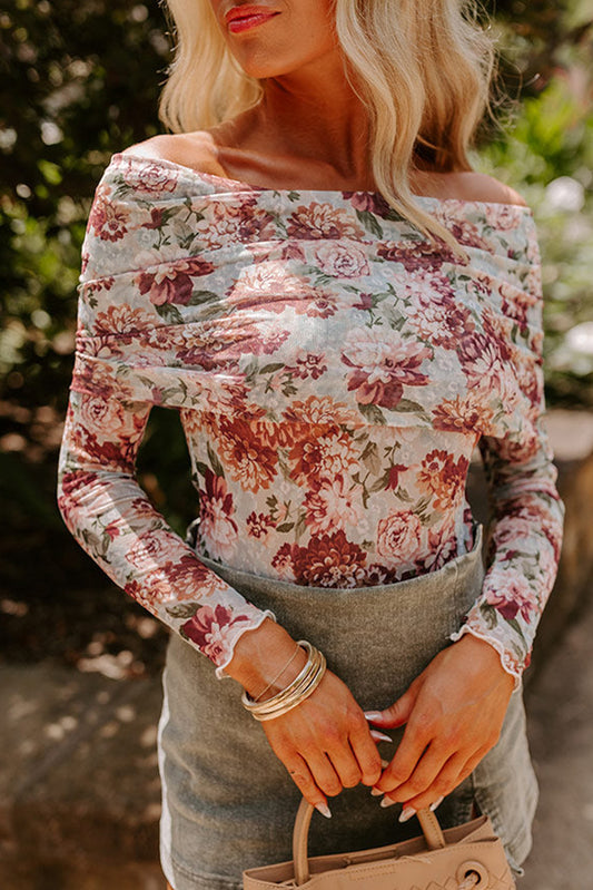 Pink Floral Printed Long Sleeve Sheath Bodysuit-Chaelisa's New Jammies
