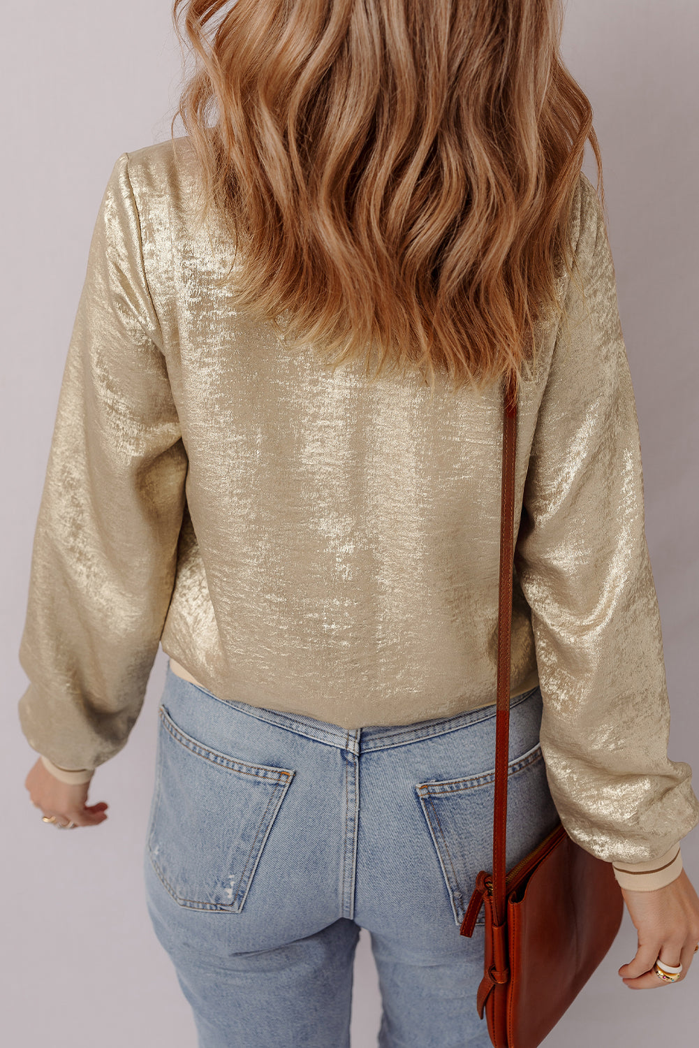 Pale Khaki Metallic Zip up Baseball Jacket-Chaelisa's New Jammies