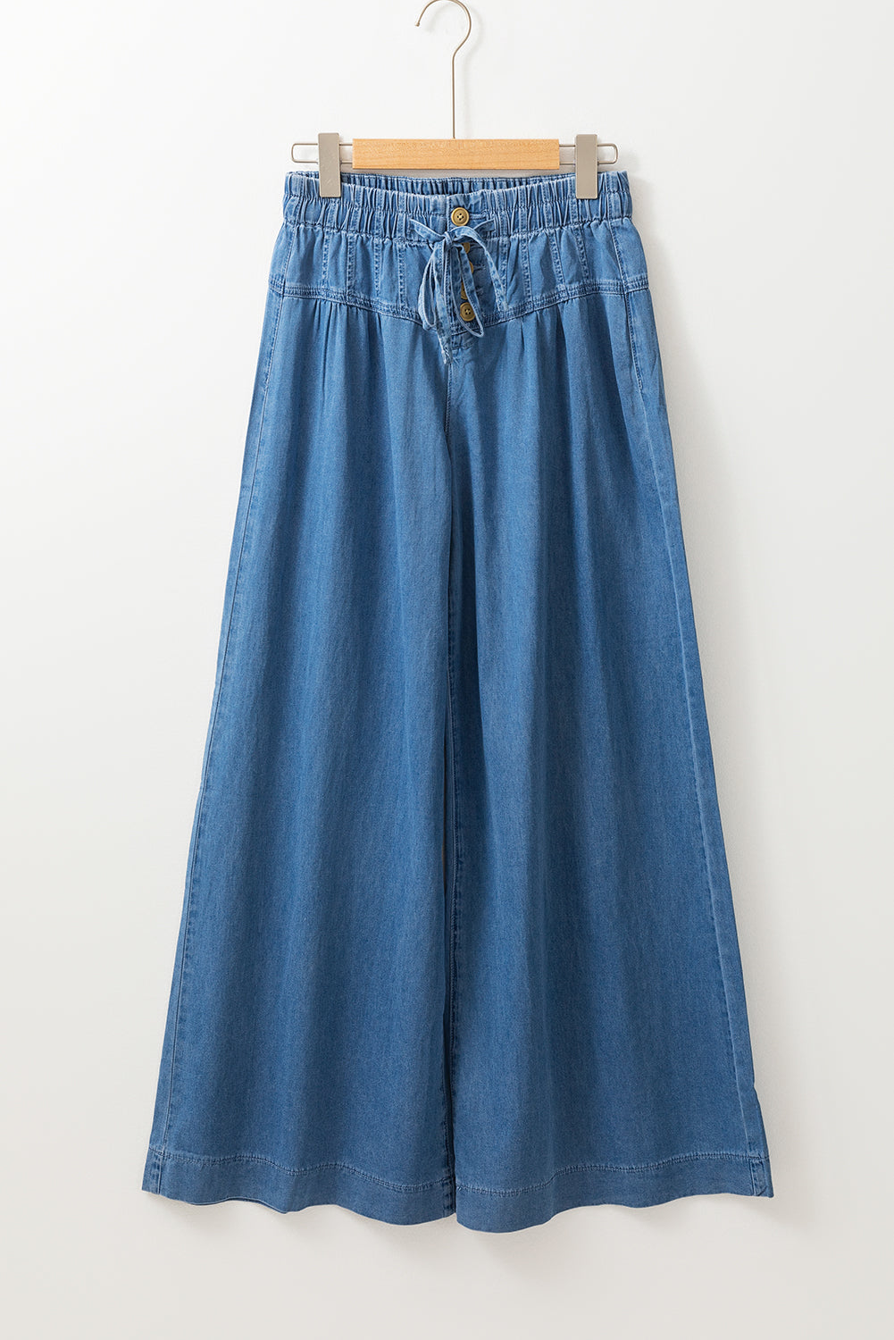 Dusk Blue Mineral Wash Button Fly Waist Wide Leg Jeans-Chaelisa's New Jammies