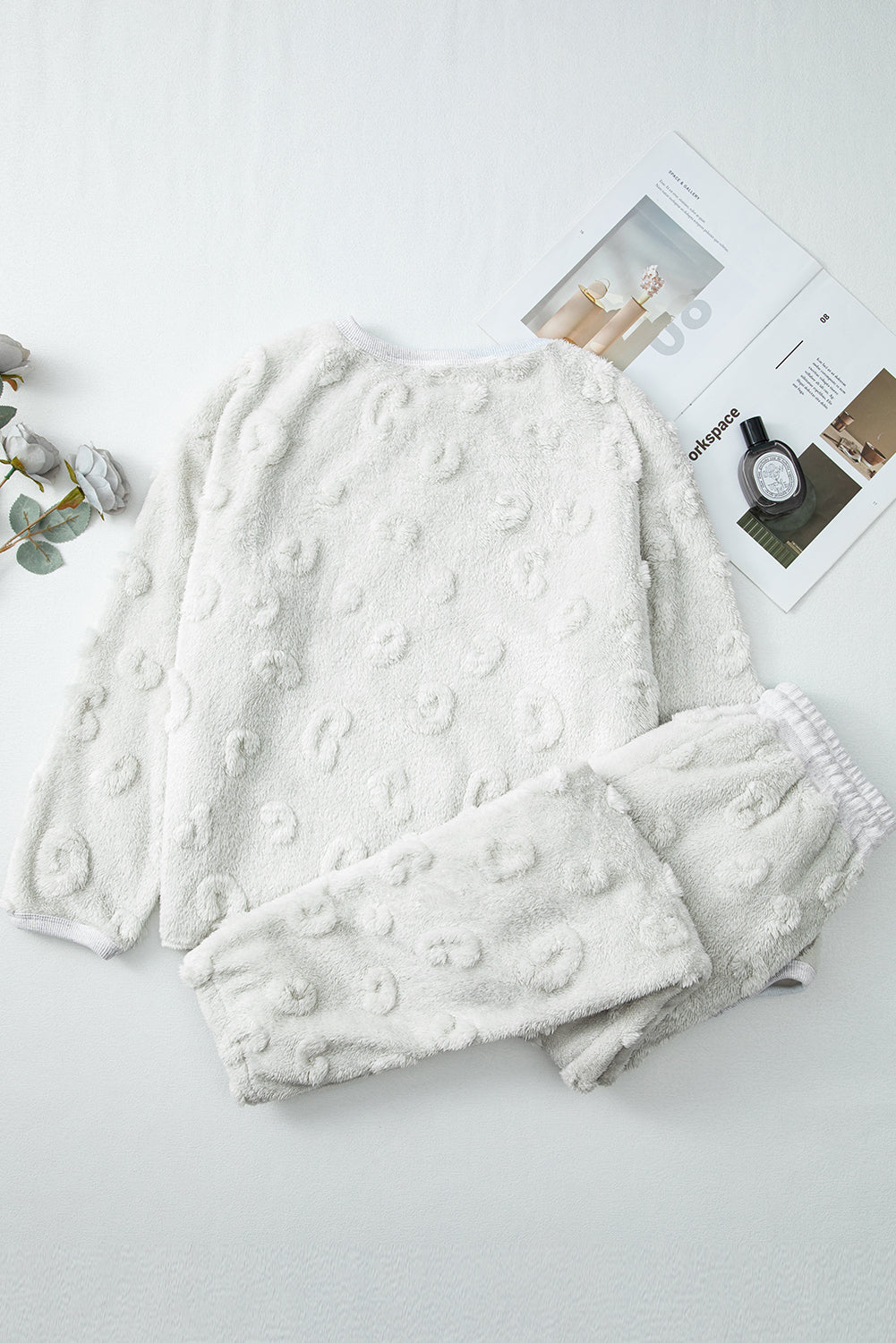 Light Grey Leopard Textured Loose Fit Fleece Lounge Set-Chaelisa's New Jammies