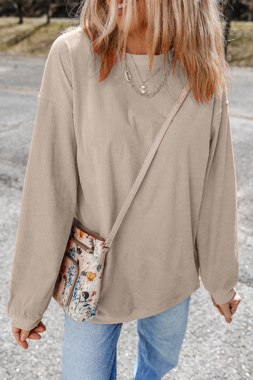 Smoke Gray Ribbed Corduroy Oversized Sweatshirt-Chaelisa's New Jammies