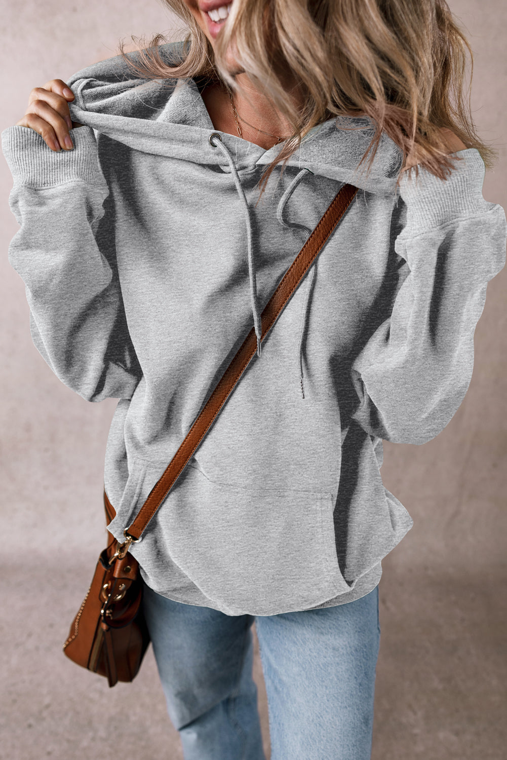 Light Grey Fleece Lined Kangaroo Pocket Drawstring Chunky Hoodie-Chaelisa's New Jammies