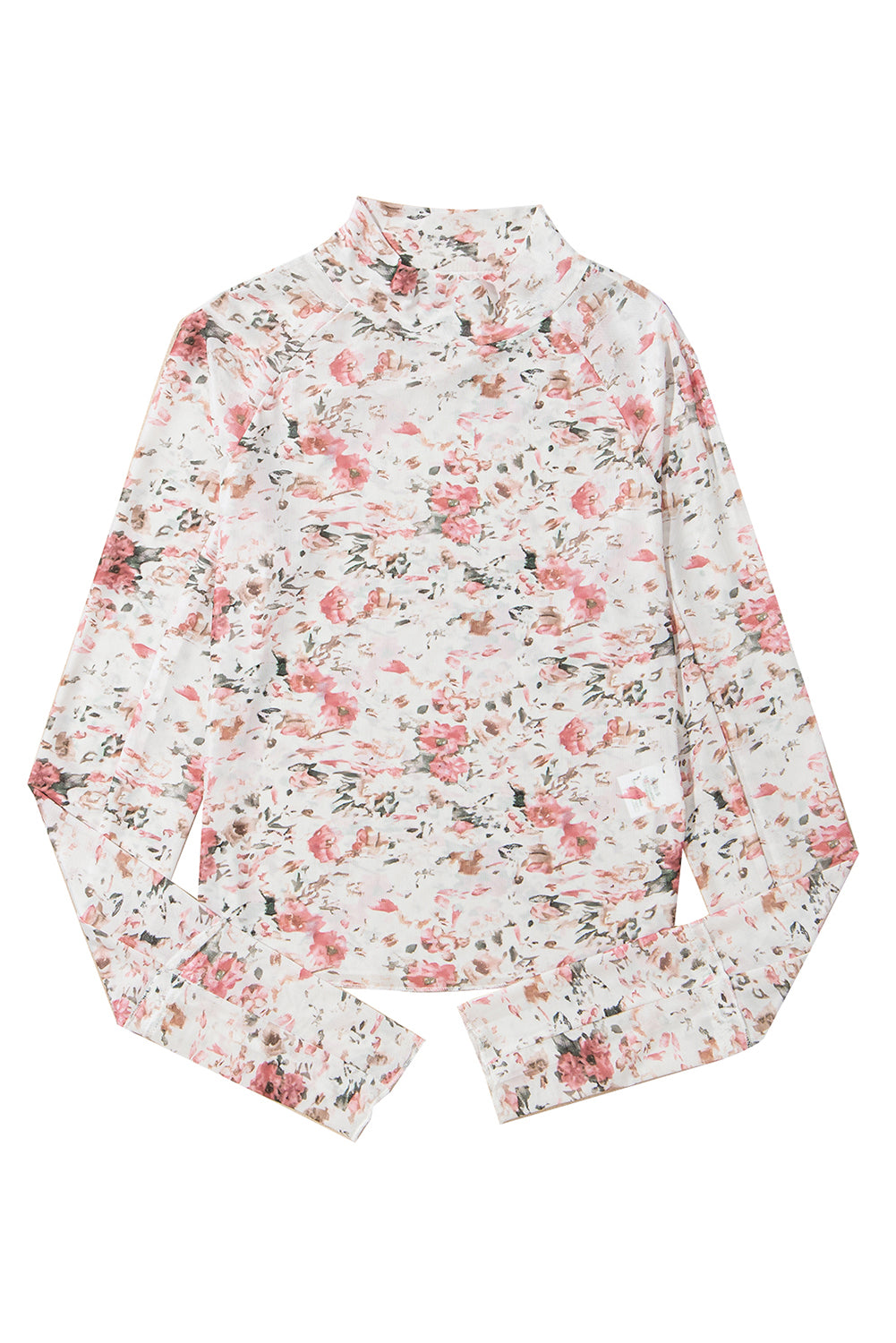 Pink Floral Long Sleeve High Neck Sheath Mesh Blouse-Chaelisa's New Jammies