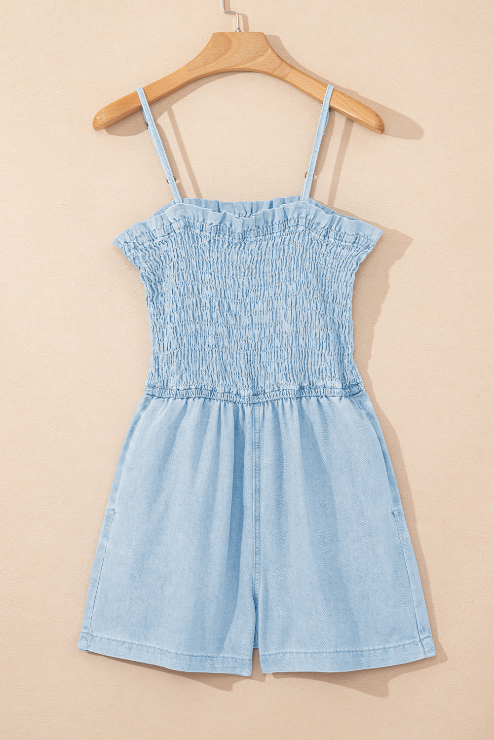 Beau Blue Spaghetti Strap Smocked Denim Romper-Chaelisa's New Jammies