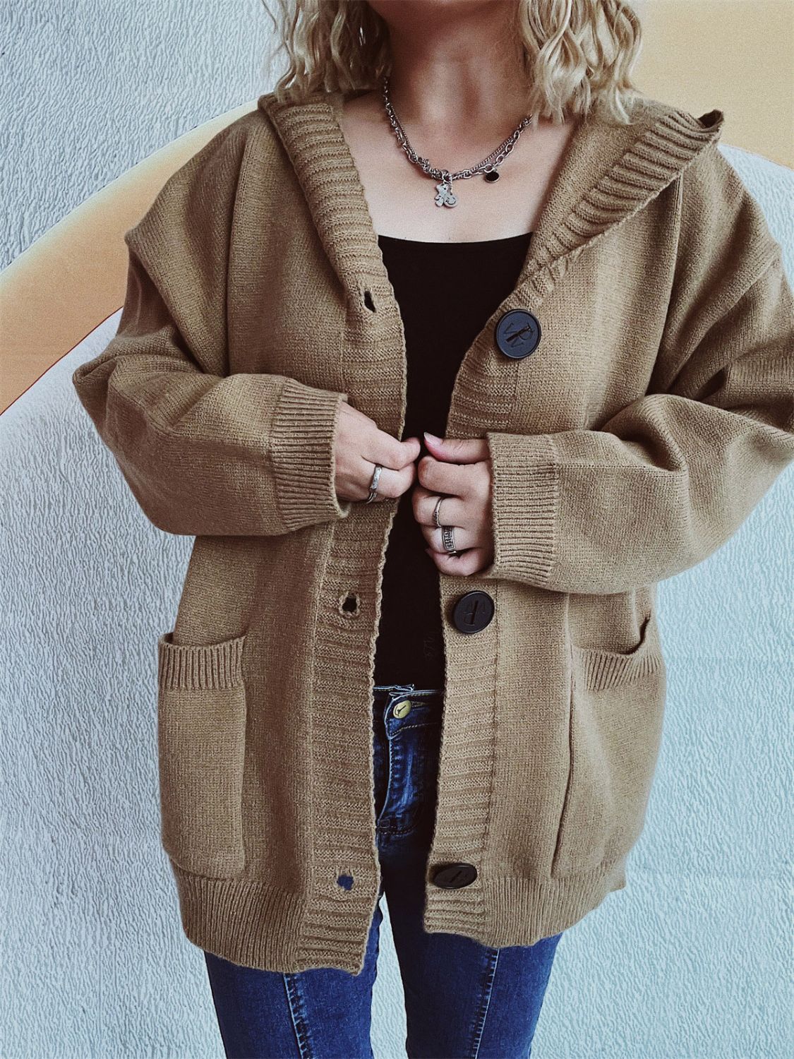 Dropped Shoulder Long Sleeve Hooded Cardigan-Chaelisa's New Jammies