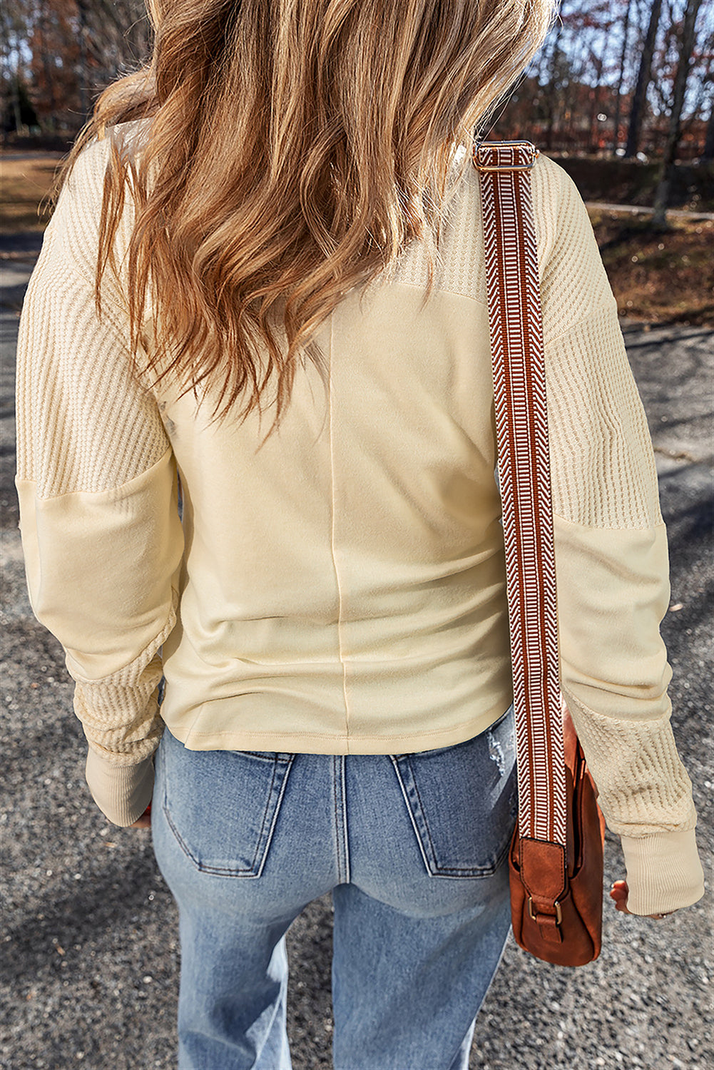Beige Thermal Knit Patchwork Exposed Seam Long Sleeve Top-Chaelisa's New Jammies