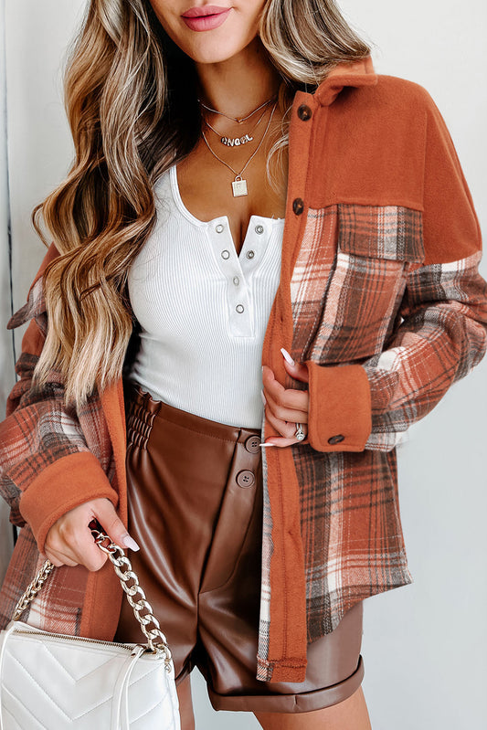 Khaki Colorblock Plaid Pattern Flap Pockets Buttoned Shacket-Chaelisa's New Jammies