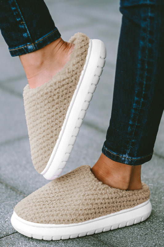 Pale Khaki Two-tone Knitted Warm Homewear Slippers-Chaelisa's New Jammies