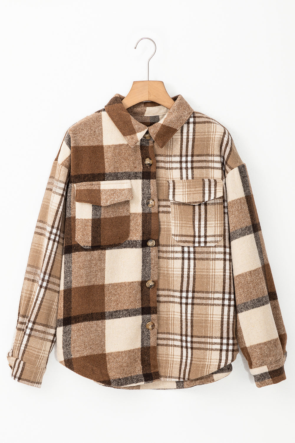 Light French Beige Flannel Plaid Double Flap Pocket Shacket-Chaelisa's New Jammies