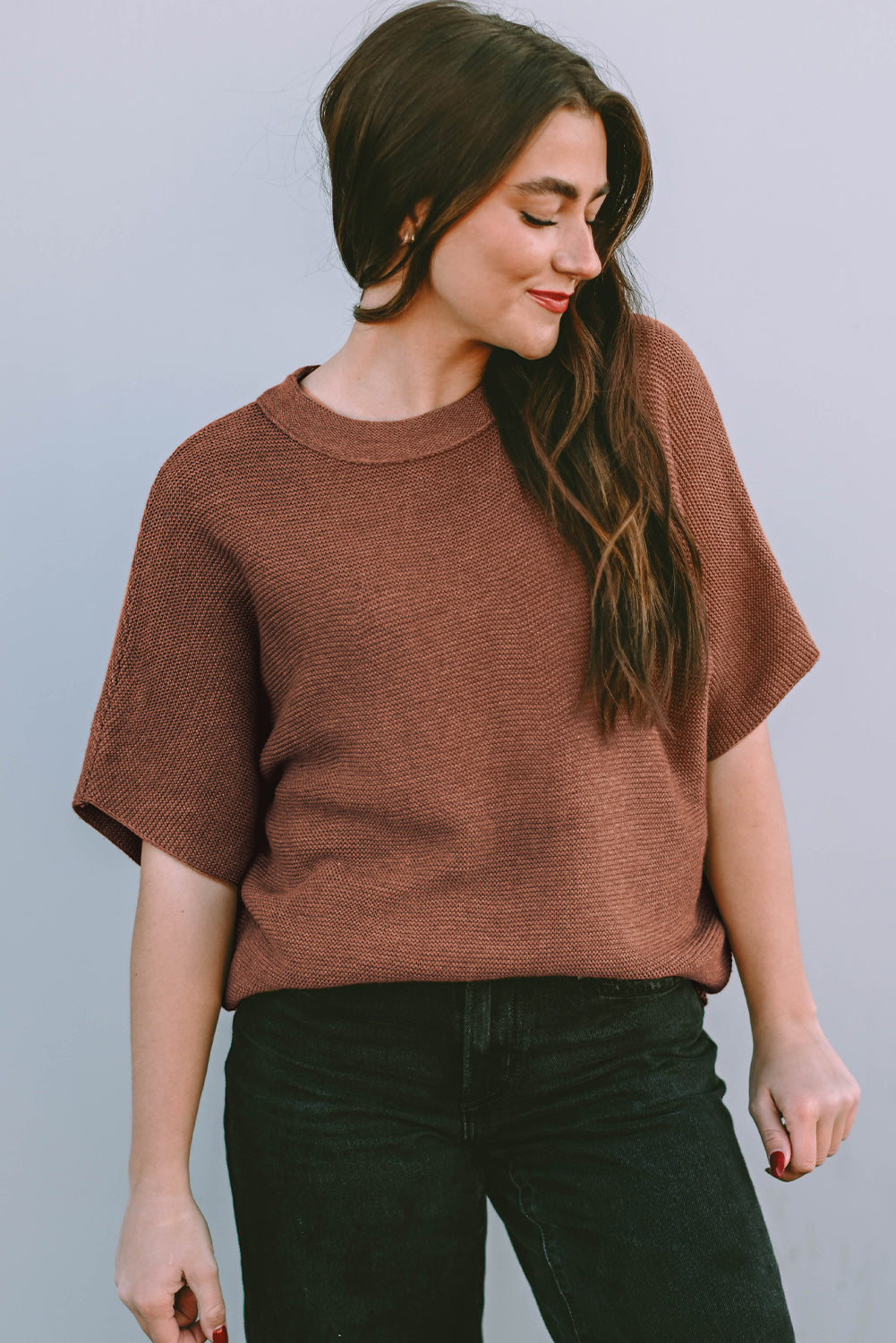 Apricot Mock Neck Short Batwing Sleeve Sweater-Chaelisa's New Jammies