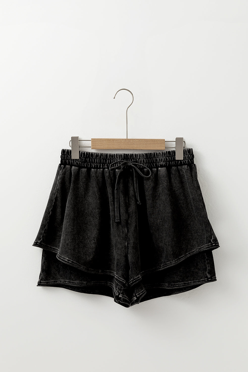 Black Mineral Wash French Terry High Waist Casual Shorts-Chaelisa's New Jammies