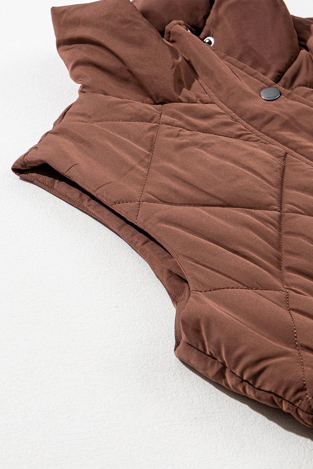 Coffee Longline Quilted Stand Collar Puffer Vest-Chaelisa's New Jammies