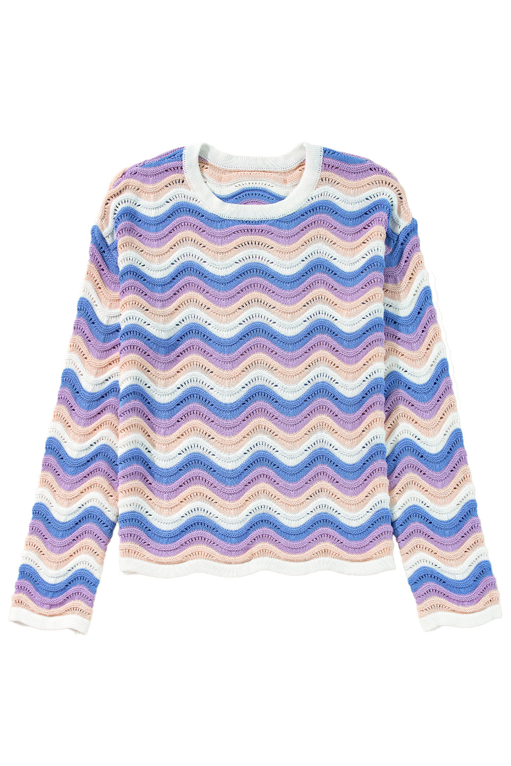Purple Stripe Wavy Pointelle Knit Drop Shoulder Sweater-Chaelisa's New Jammies