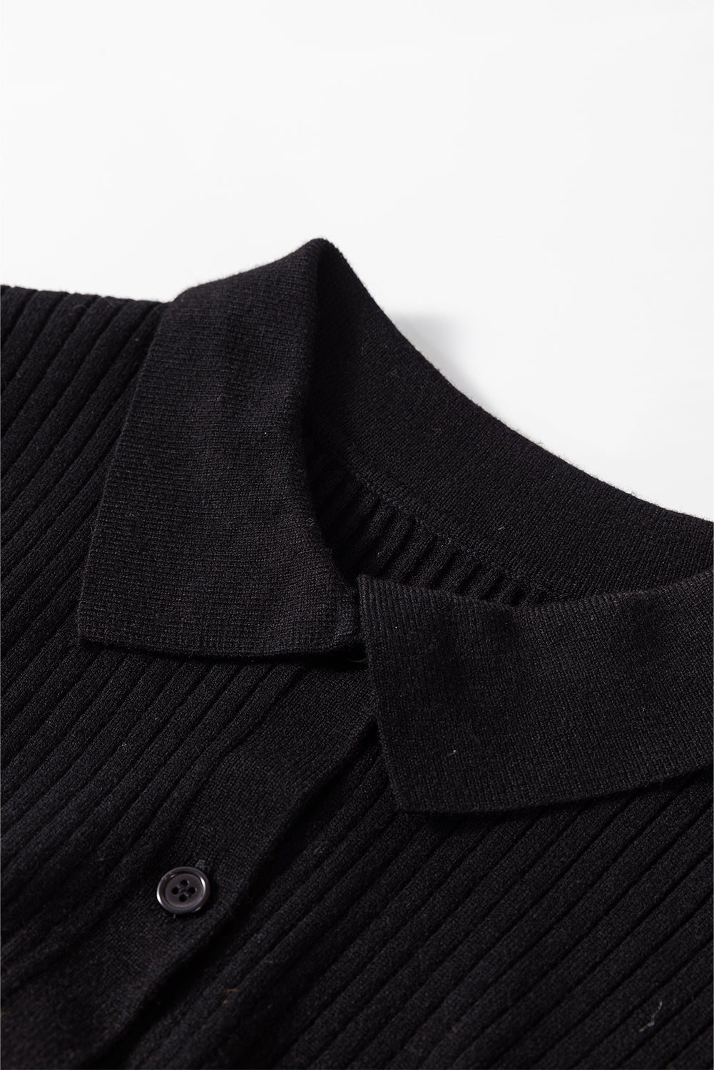Black Ribbed Knit Collared Slim Fit Sweater Cardigan-Chaelisa's New Jammies