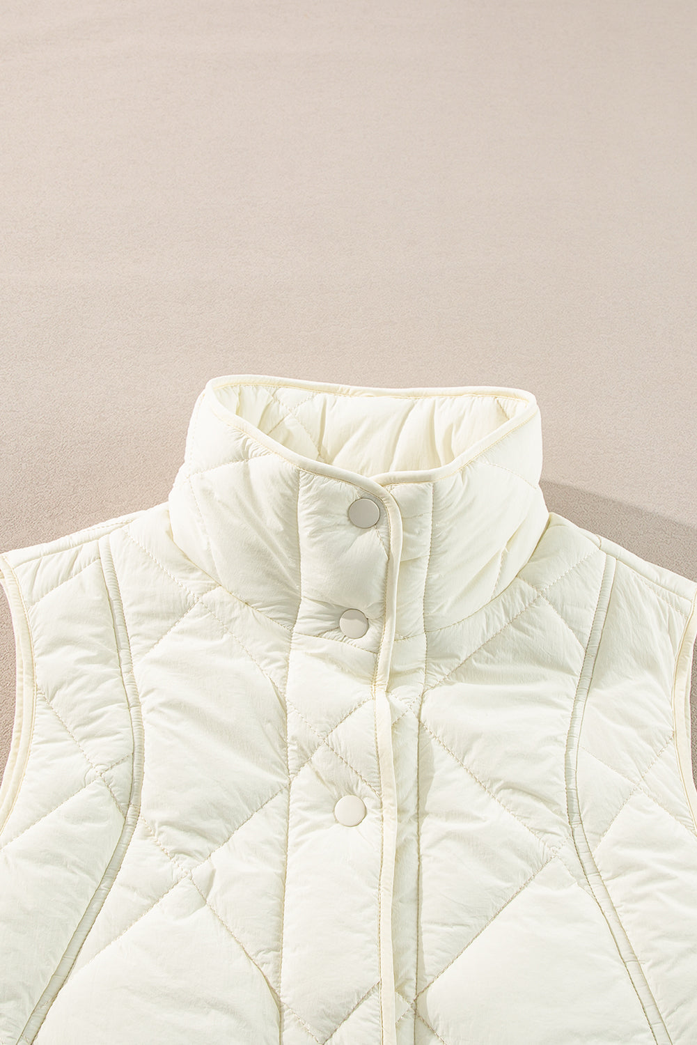 Beige Quilted High Neck Button Up Pocket Vest Coat-Chaelisa's New Jammies