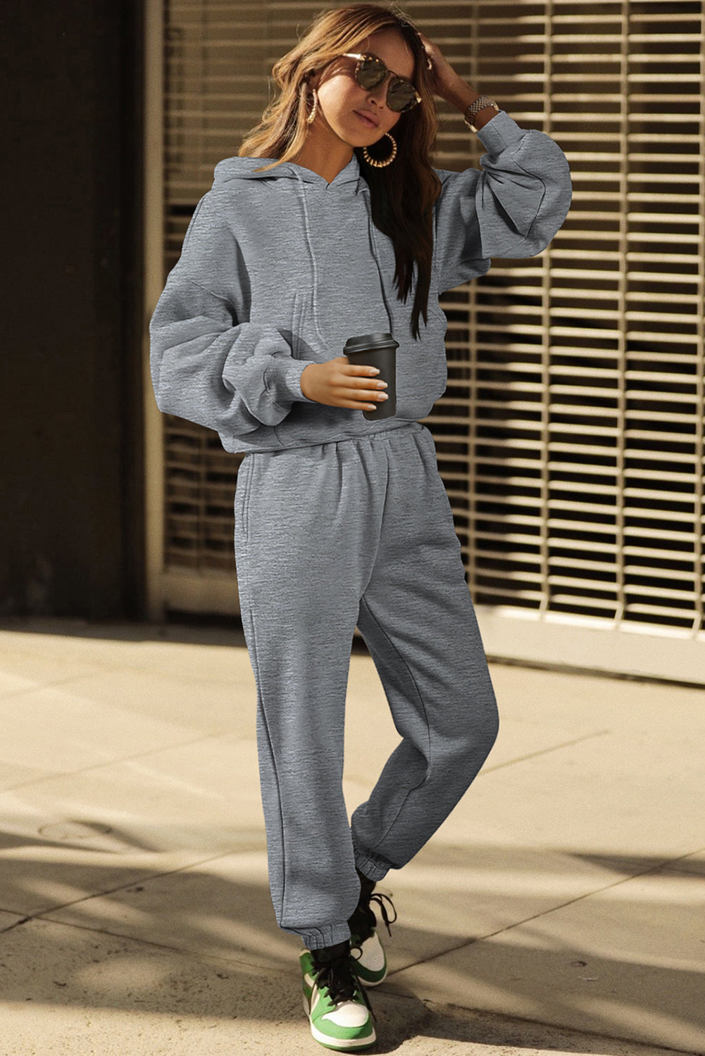 Gray Solid Drop Shoulder Hoodie and Joggers Activewear Set-Chaelisa's New Jammies