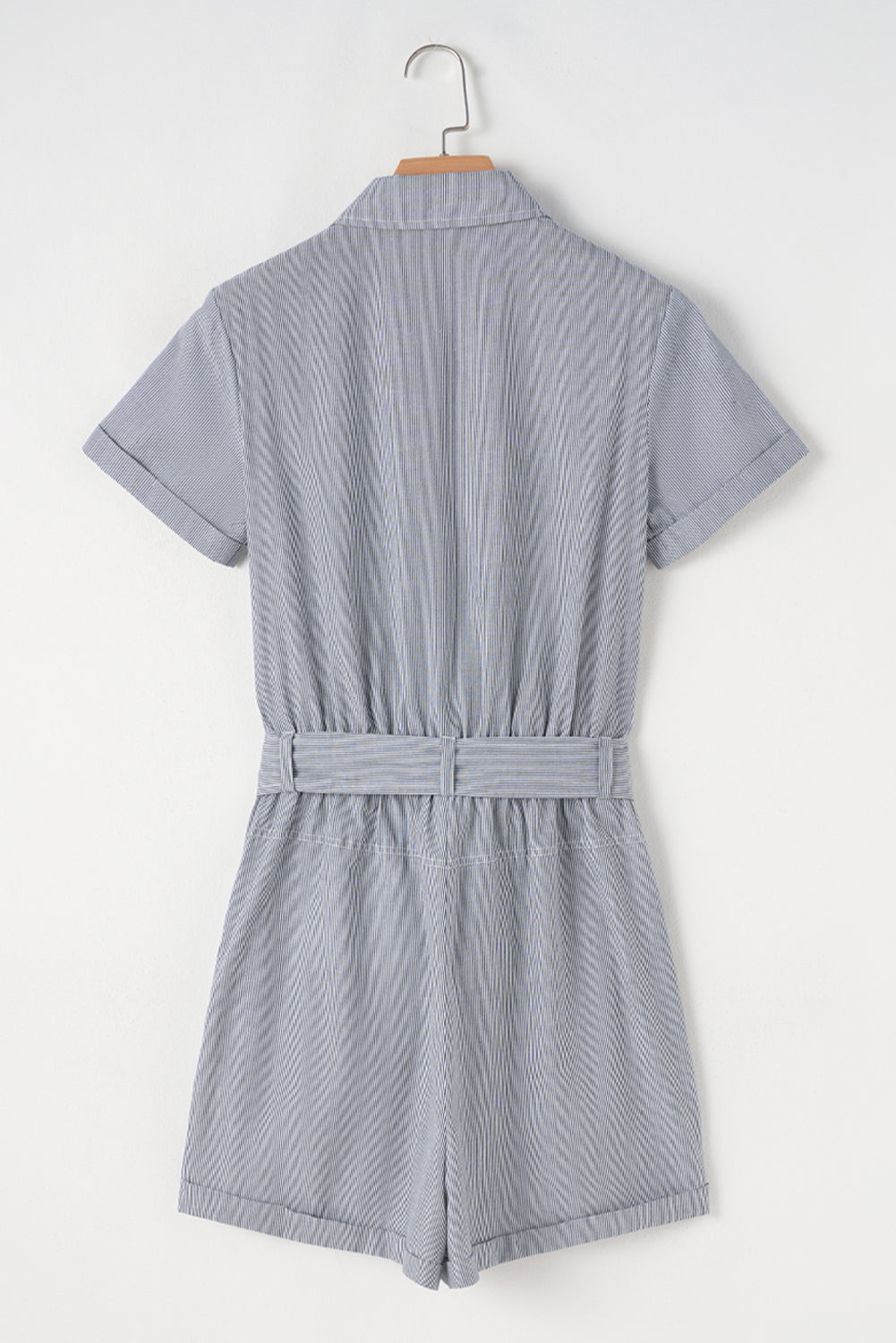 Blue Stripe Chest Pockets Buttoned Belted High Waist Romper-Chaelisa's New Jammies