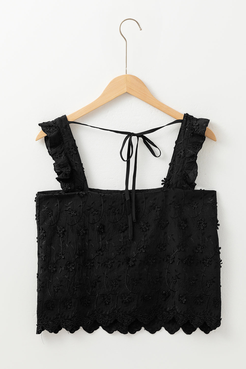 Black Floral Embroidered Buttoned Square Neck Tank Top-Chaelisa's New Jammies