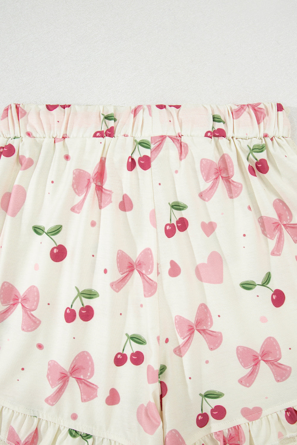 Beige Bow Fruit Print Contrast Pipping Short Pajamas Set-Chaelisa's New Jammies