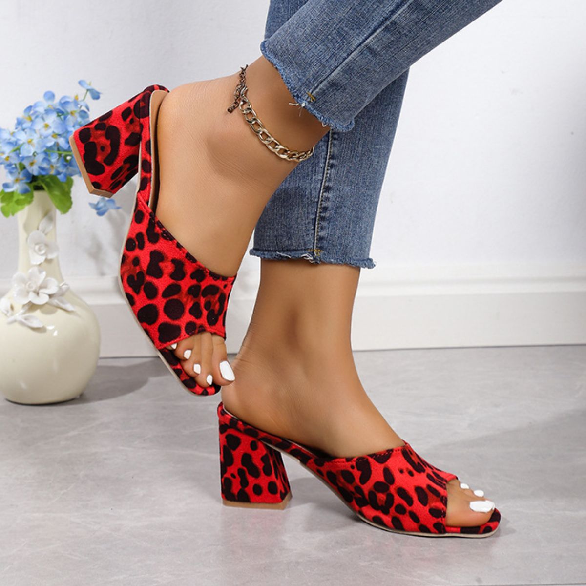 Leopard Block Heel Suede Sandals-Chaelisa's New Jammies
