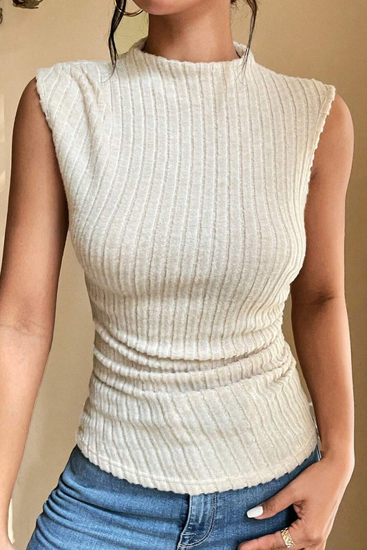 Apricot Ribbed Knit Mock Neck Tank Top-Chaelisa's New Jammies