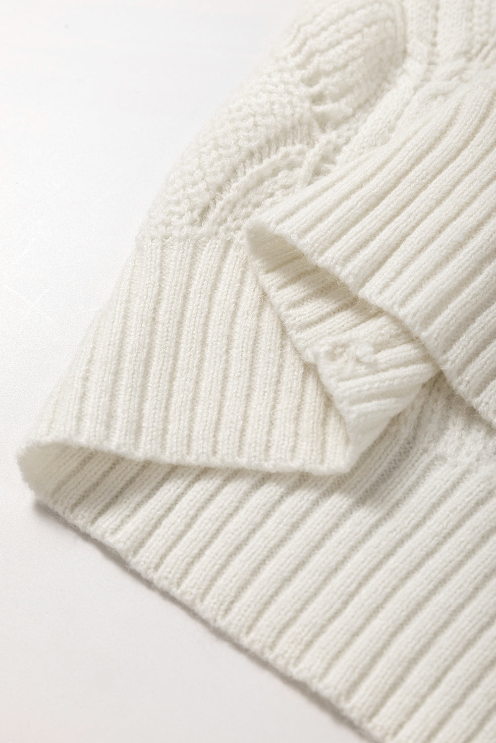 Beige Hollow Out Knit V Neck Drop Shoulder Sweater-Chaelisa's New Jammies