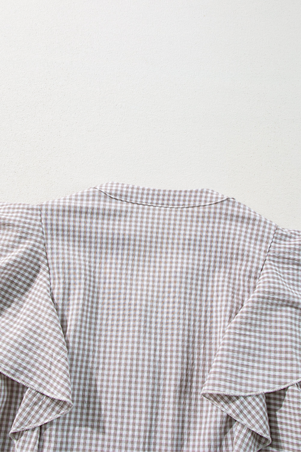 Brown Plaid Flounce Sleeve Notched Neck Ruffled Shirt-Chaelisa's New Jammies