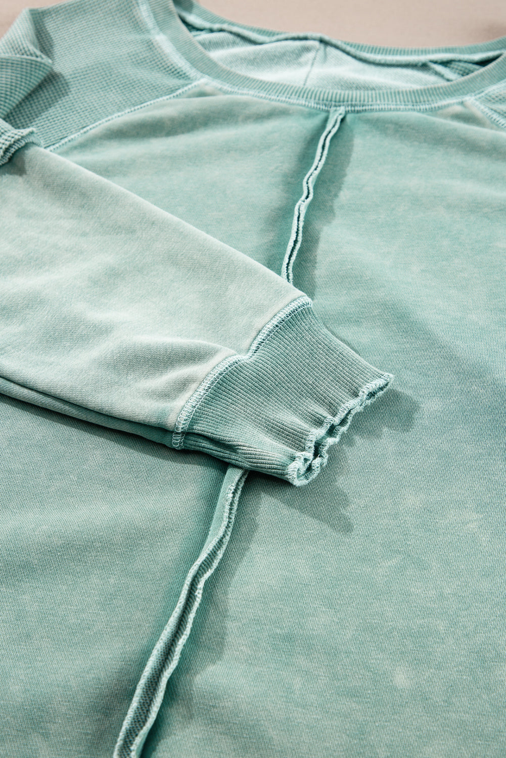 Mineral Blue Solid Waffle Knit Patchwork Raglan Sleeve Sweatshirt-Chaelisa's New Jammies