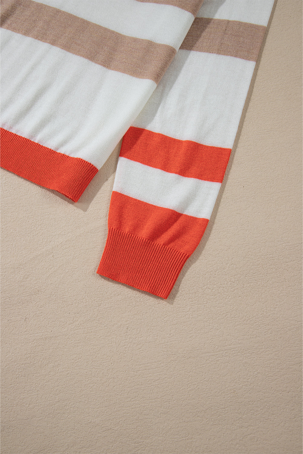 Apricot Colorblock Striped Round Neck Drop Shoulder Sweater-Chaelisa's New Jammies
