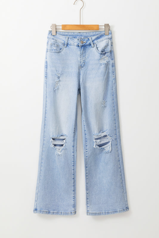 Beau Blue Vintage Light Wash Distressed Flare Jeans-Chaelisa's New Jammies