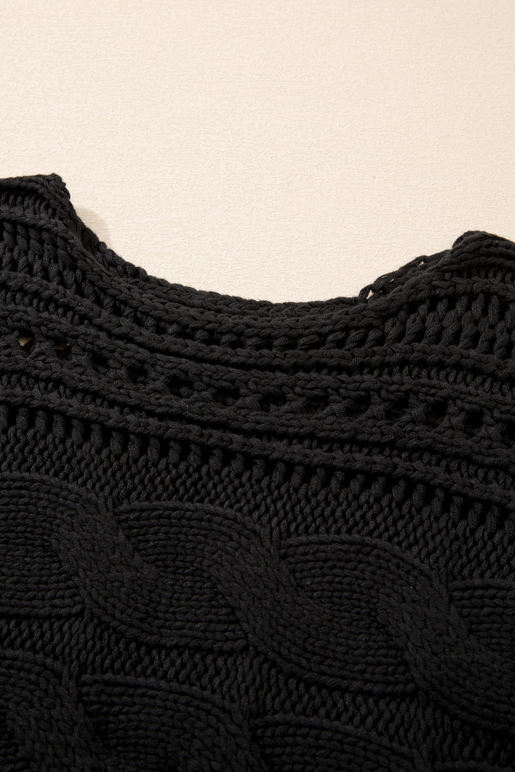 Black Hollow-out Cable Knit Cropped Sweater-Chaelisa's New Jammies