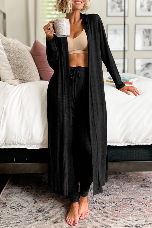 Black Split Long Cardigan and Skinny Pants Lounge Set-Chaelisa's New Jammies