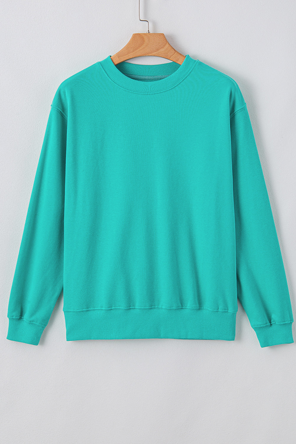 Aruba Blue Plain Drop Shoulder Crewneck Pullover Sweatshirt-Chaelisa's New Jammies