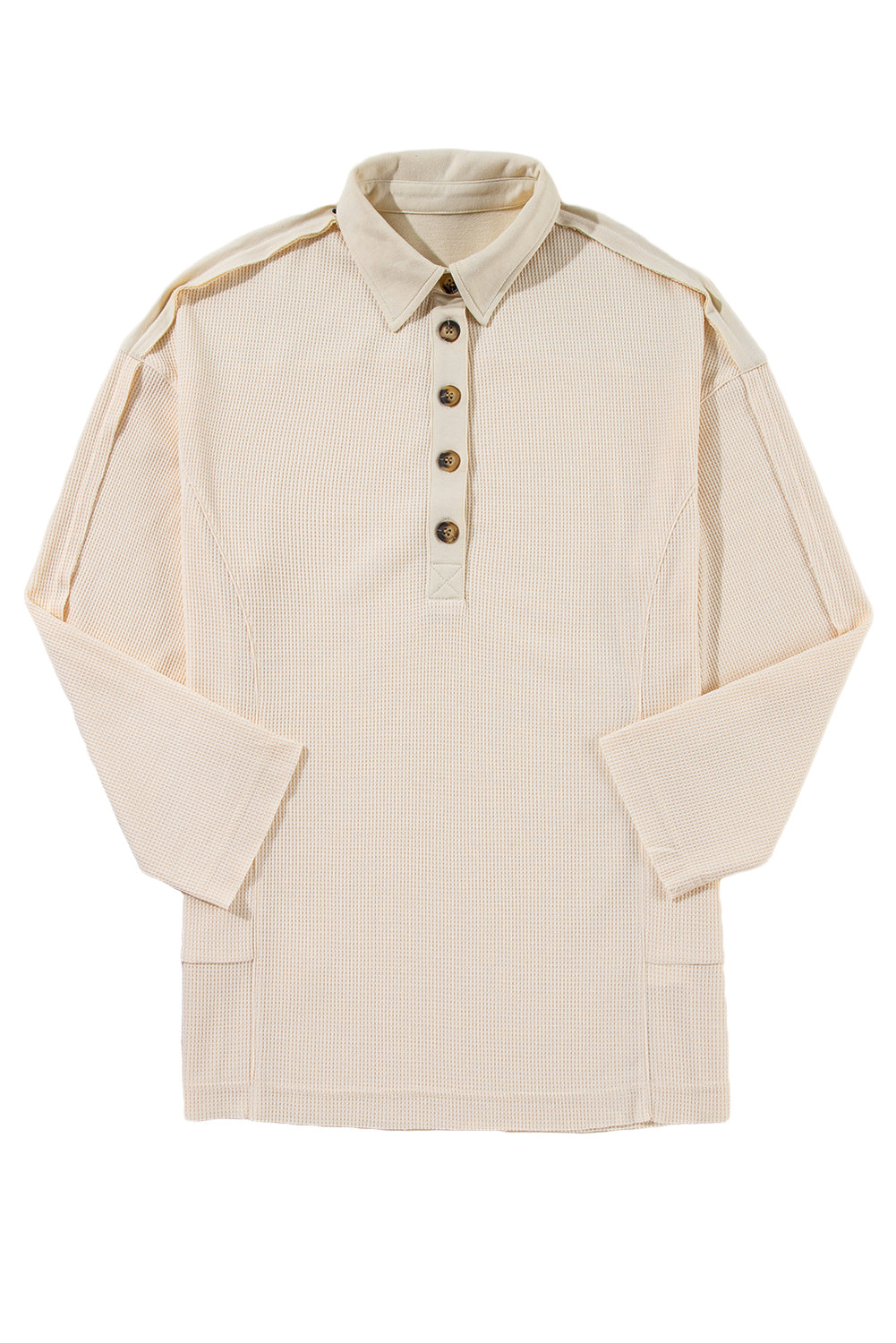 Jet Stream Waffle Long Sleeve Collar Half Button Loose Top-Chaelisa's New Jammies