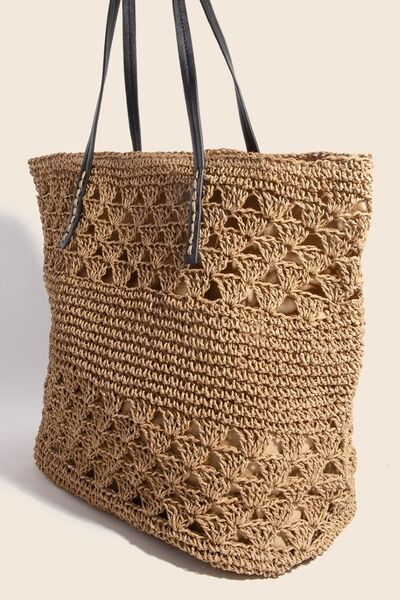 Fame Faux Leather Handle Knitted Tote Bag-Chaelisa's New Jammies