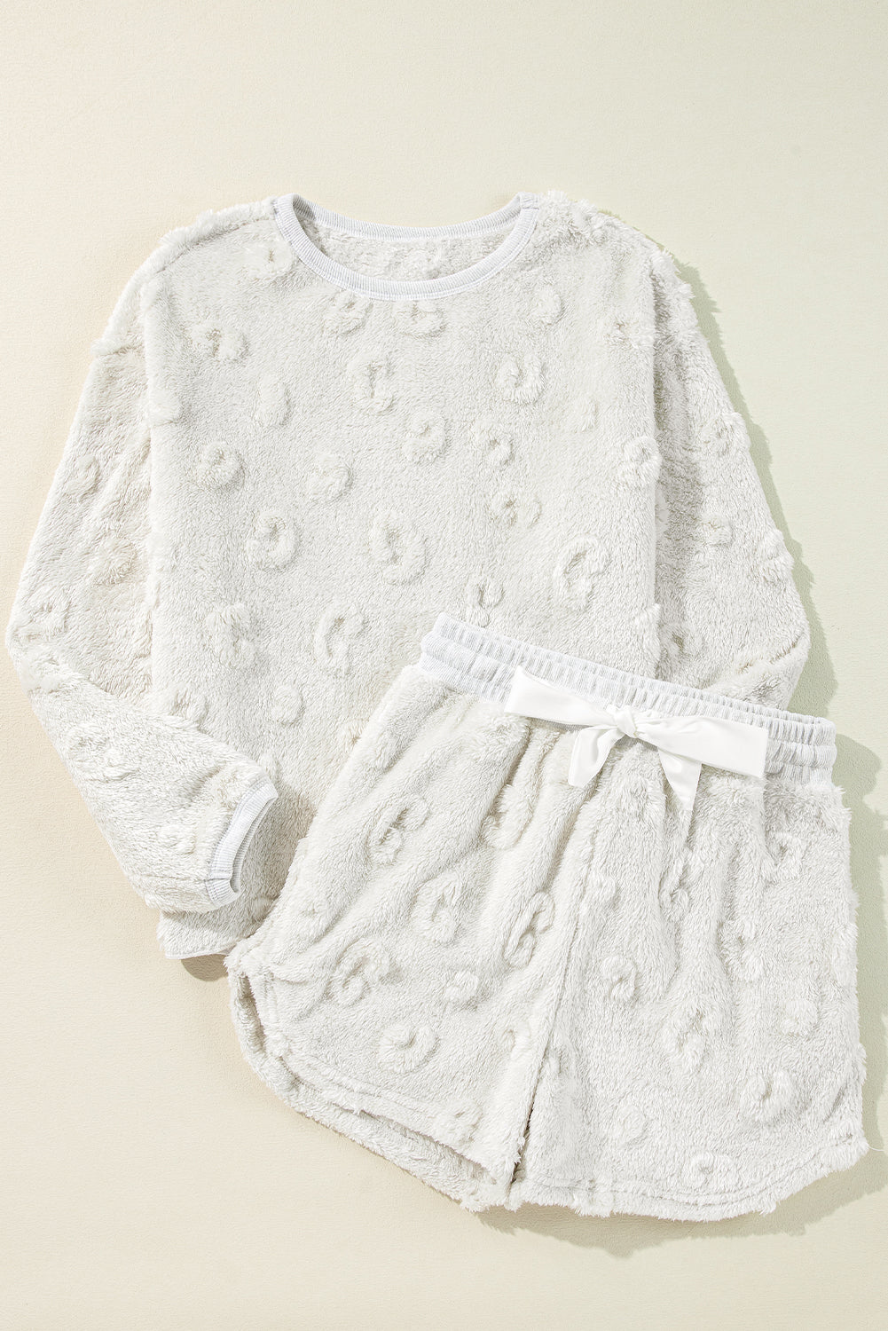 Light Grey Textured Leopard Fleece Loose Two Piece Lounge Set-Chaelisa's New Jammies