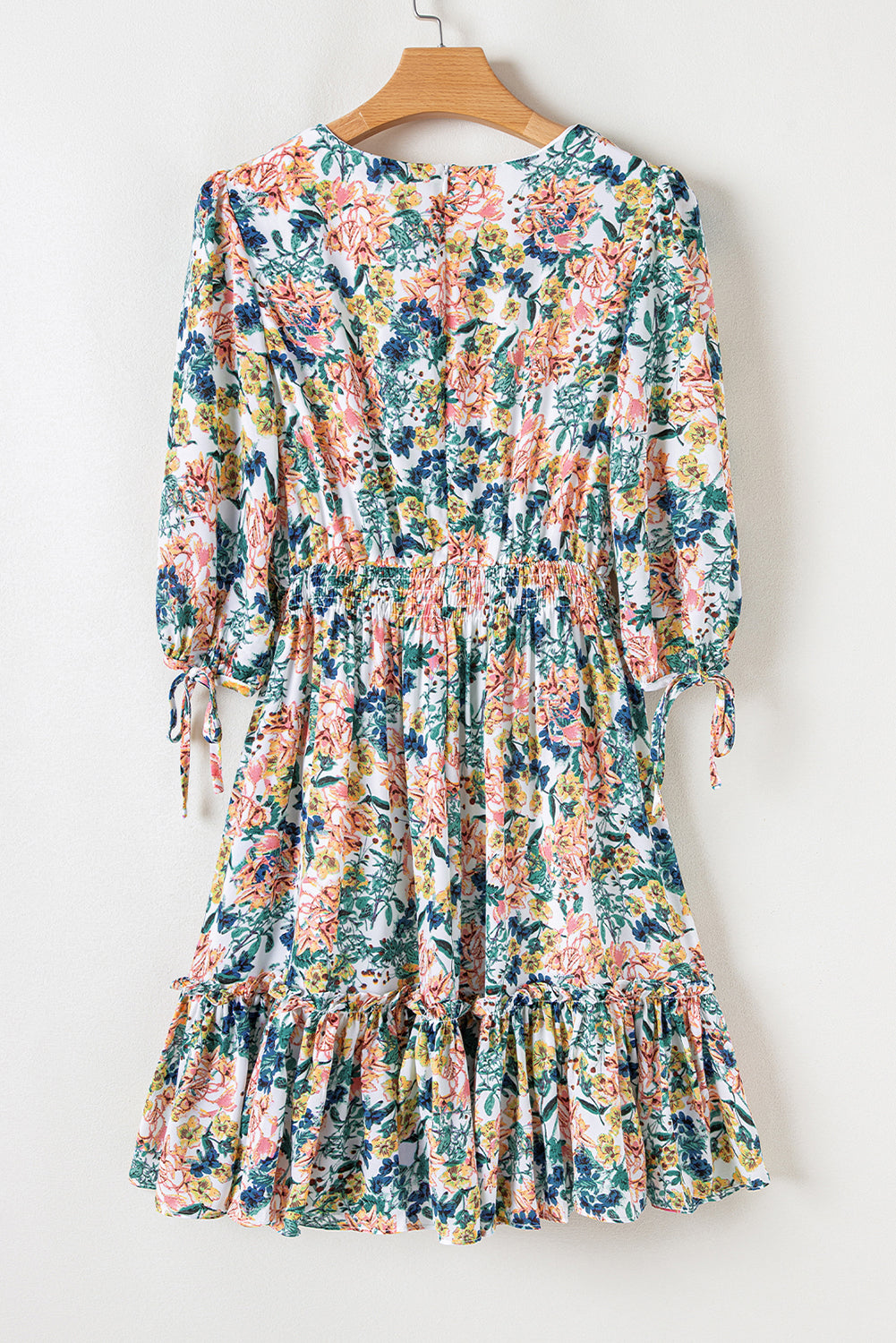 Sky Blue Floral 3/4 Sleeve V Neck High Waist Ruffled Dress-Chaelisa's New Jammies