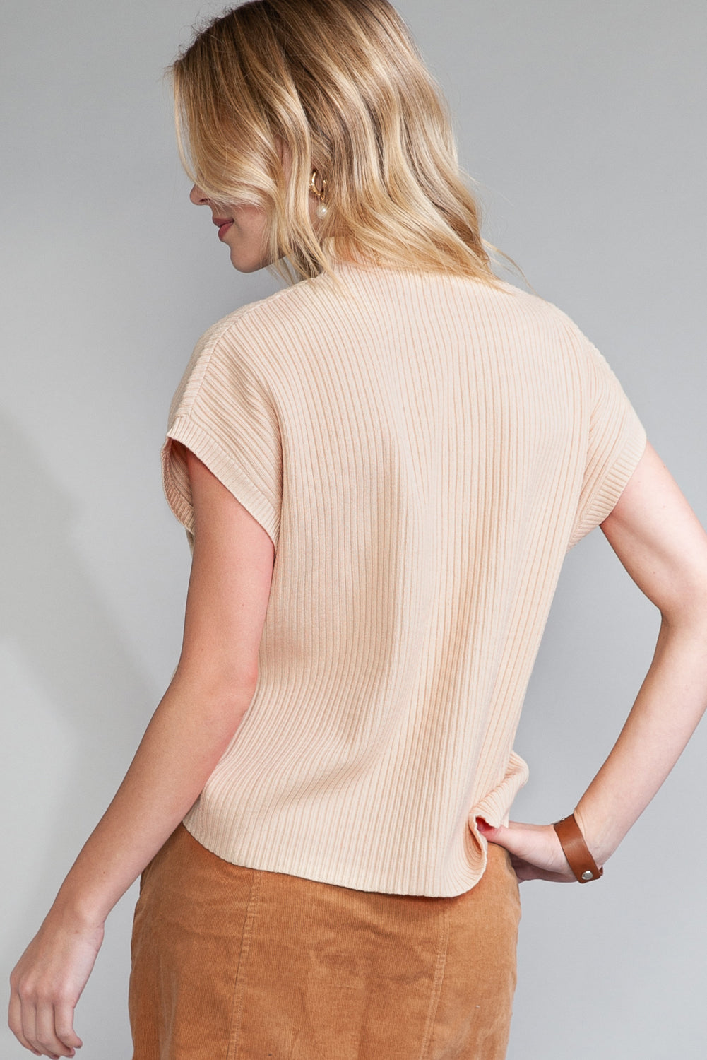 Black Patch Pocket Ribbed Knit Short Sleeve Sweater-Chaelisa's New Jammies