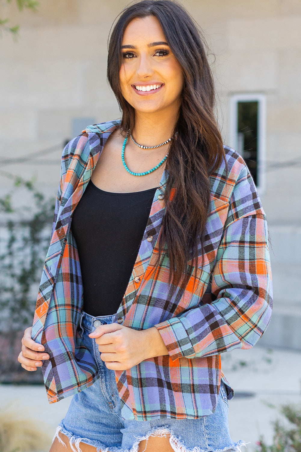 Orange Plaid Print Loose Vintage Shirt-Chaelisa's New Jammies