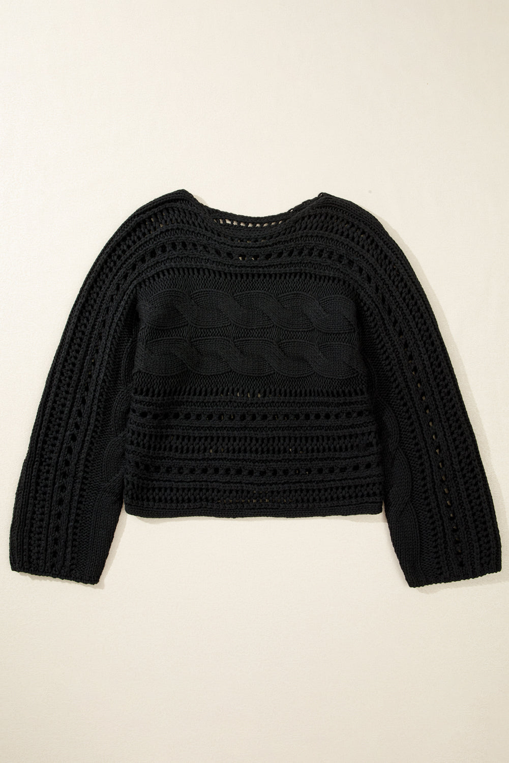Black Hollow-out Cable Knit Cropped Sweater-Chaelisa's New Jammies