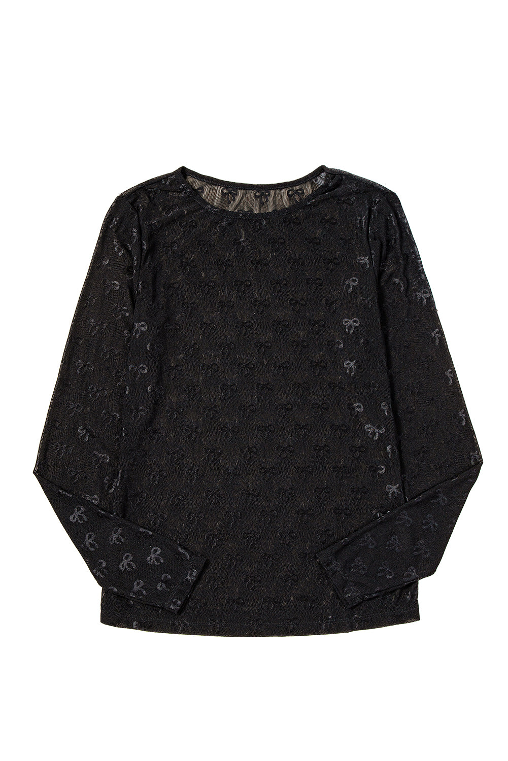 Black Mesh Bow Pattern Long Sleeve Top-Chaelisa's New Jammies