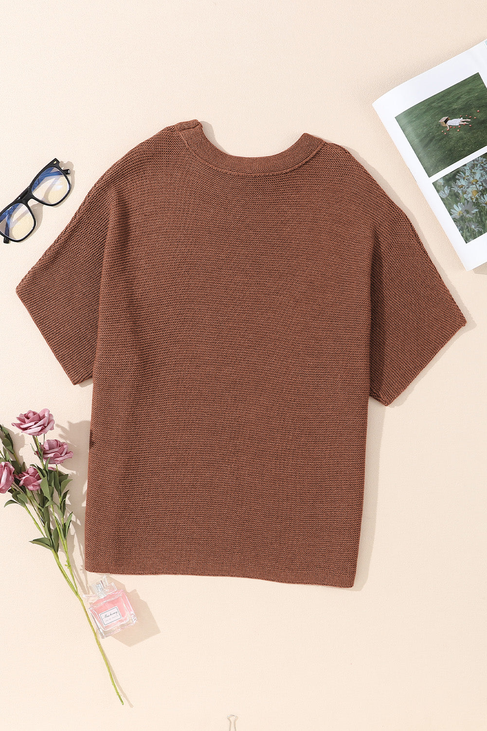 Apricot Mock Neck Short Batwing Sleeve Sweater-Chaelisa's New Jammies