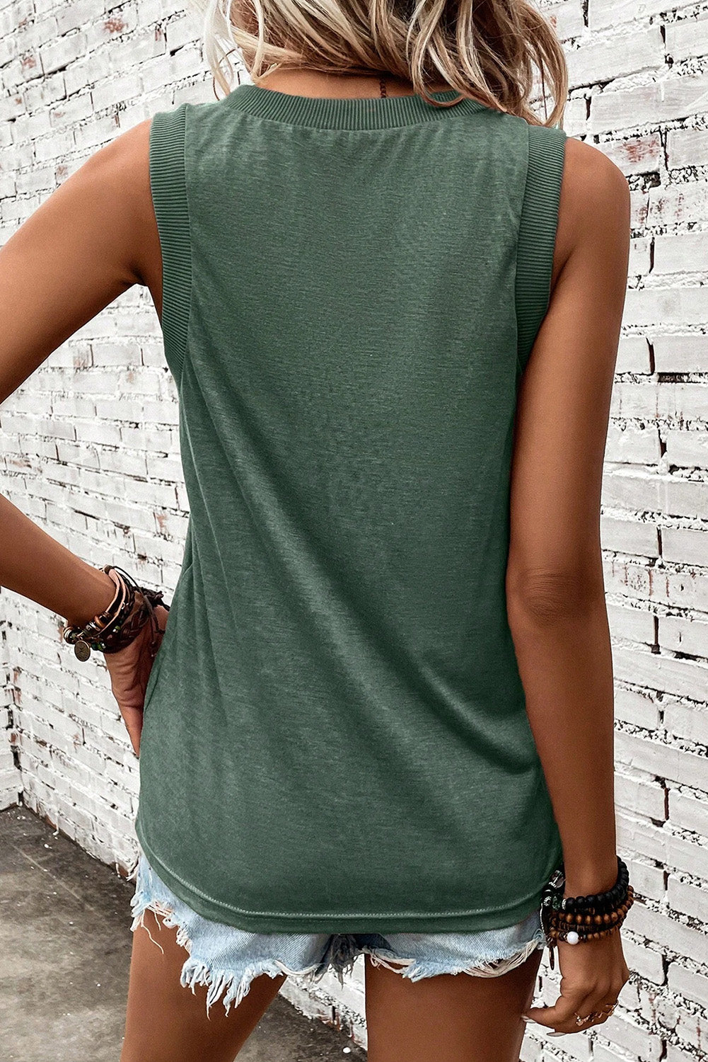 Mist Green Ribbed V Neck Tank-Chaelisa's New Jammies
