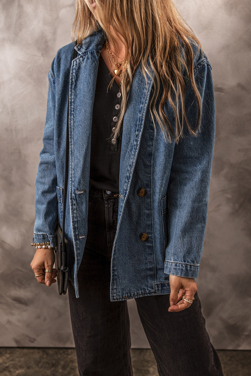 Sail Blue Side Pockets Lapel Collar Denim Jacket-Chaelisa's New Jammies