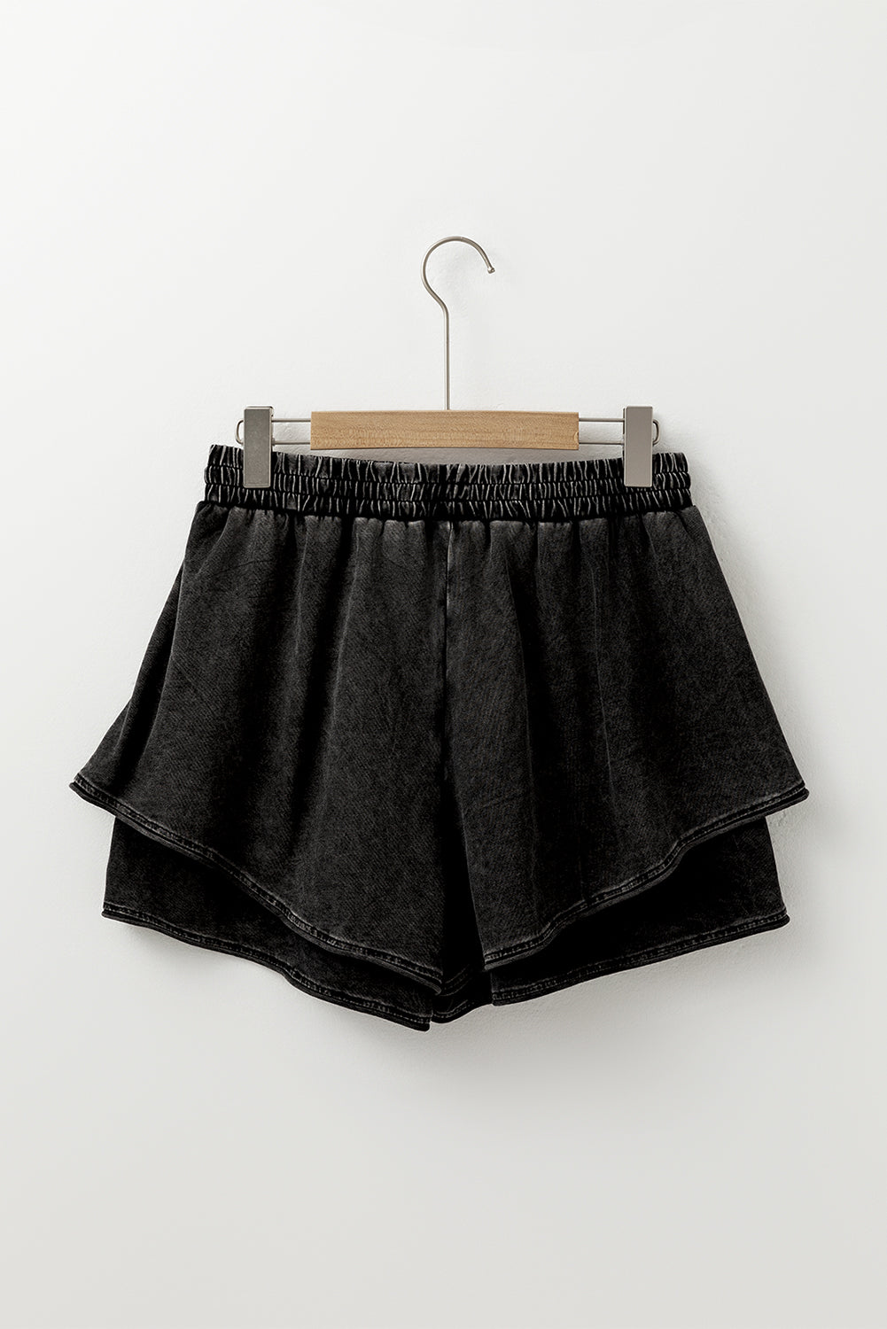 Black Mineral Wash French Terry High Waist Casual Shorts-Chaelisa's New Jammies