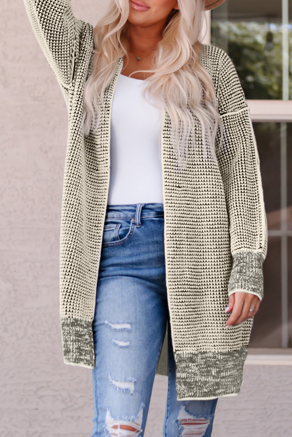 Apricot Plaid Knitted Long Open Front Cardigan-Chaelisa's New Jammies
